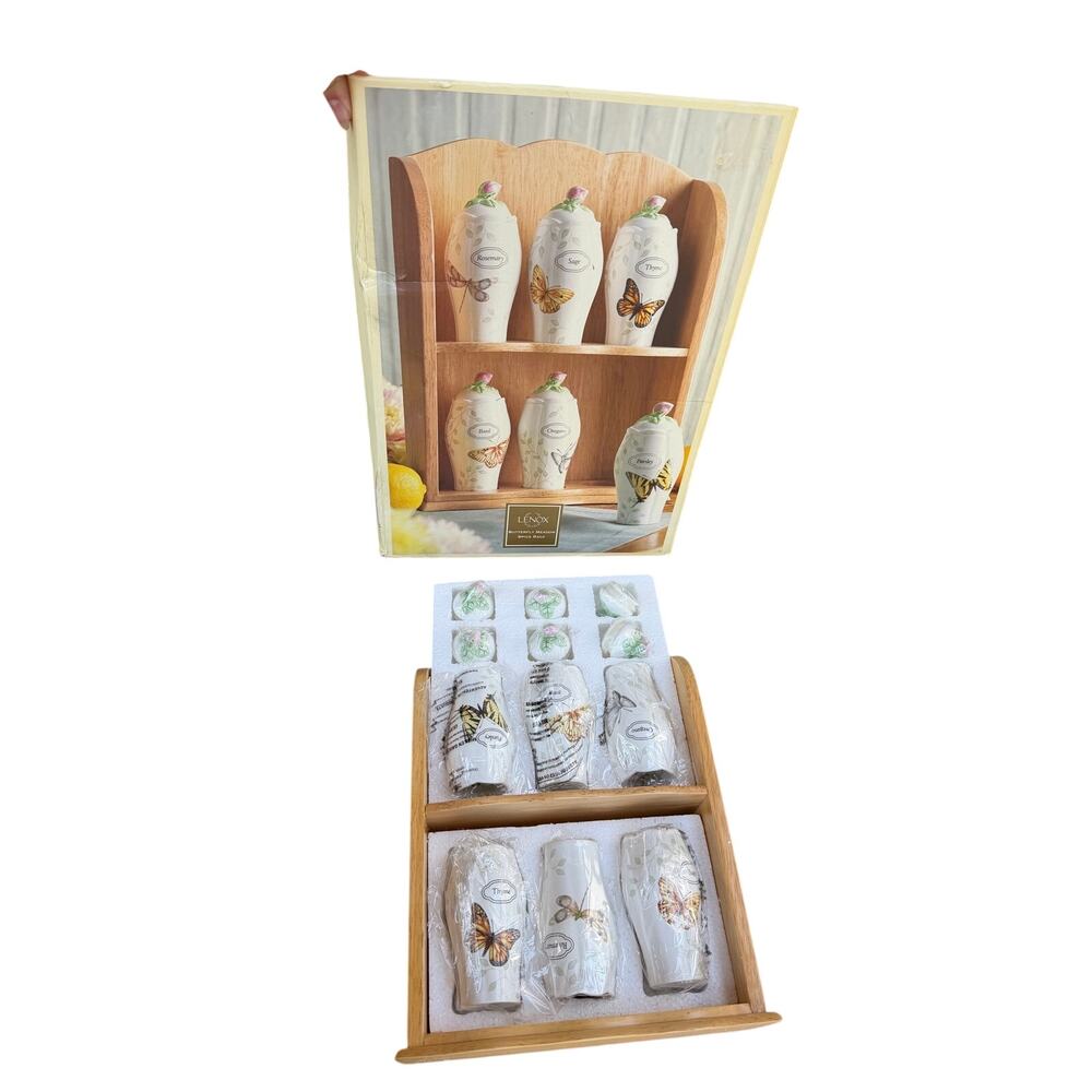 Lenox Butterfly Meadow Spice Rack Set with Jars & Shelf With Box 2000s - Picture 4 of 11